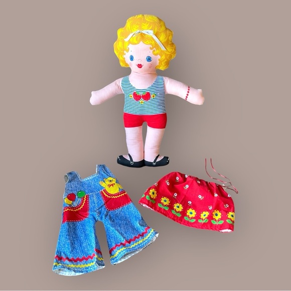 Vintage Lithographed Rag Doll Soft Toy 1970's with hand crafted outfit - Picture 5 of 6